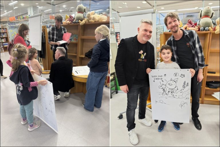 Sebastijan in Igor sta se slikala z obiskovalci.